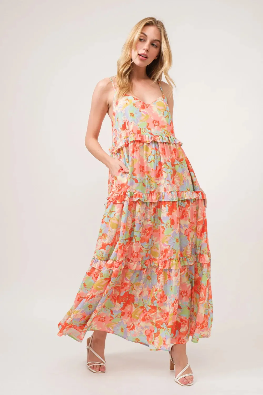 And The Why Floral Ruffled Tiered Maxi Adjustable Strap Cami Dress sold by Gigi Laurent product image thumbnail 4