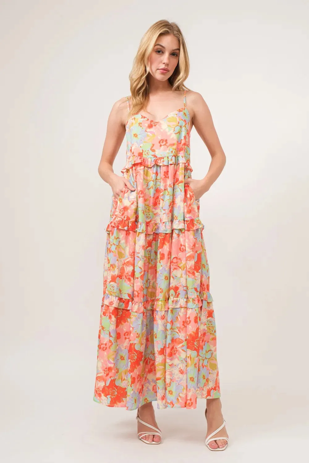 And The Why Floral Ruffled Tiered Maxi Adjustable Strap Cami Dress sold by Gigi Laurent product image thumbnail 5