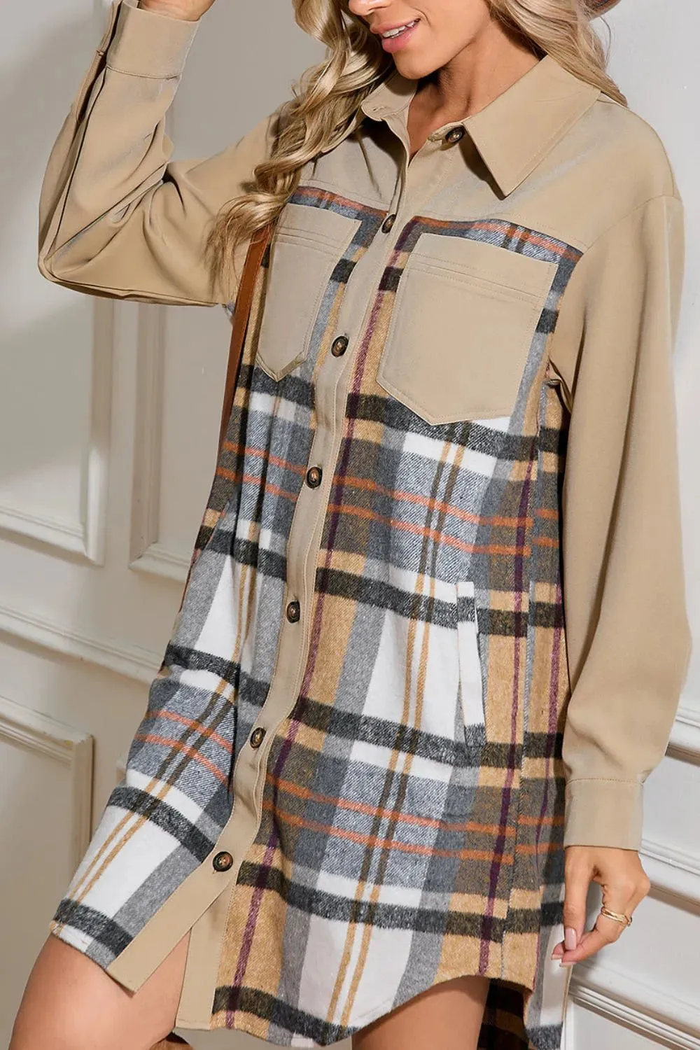 Pocketed Plaid Long Sleeve Mini Shirt Dress sold by Gigi Laurent product image thumbnail 3