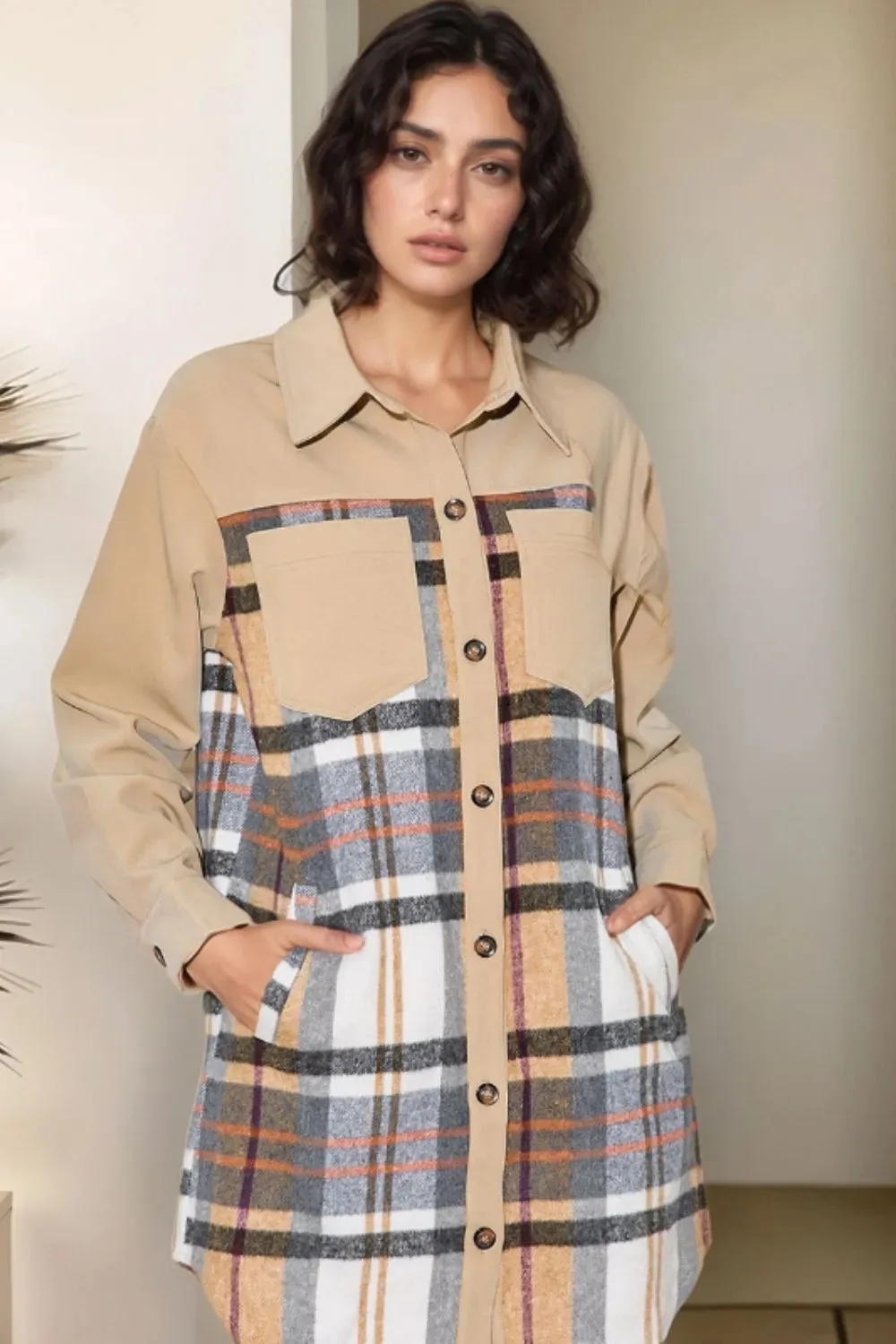 Pocketed Plaid Long Sleeve Mini Shirt Dress sold by Gigi Laurent