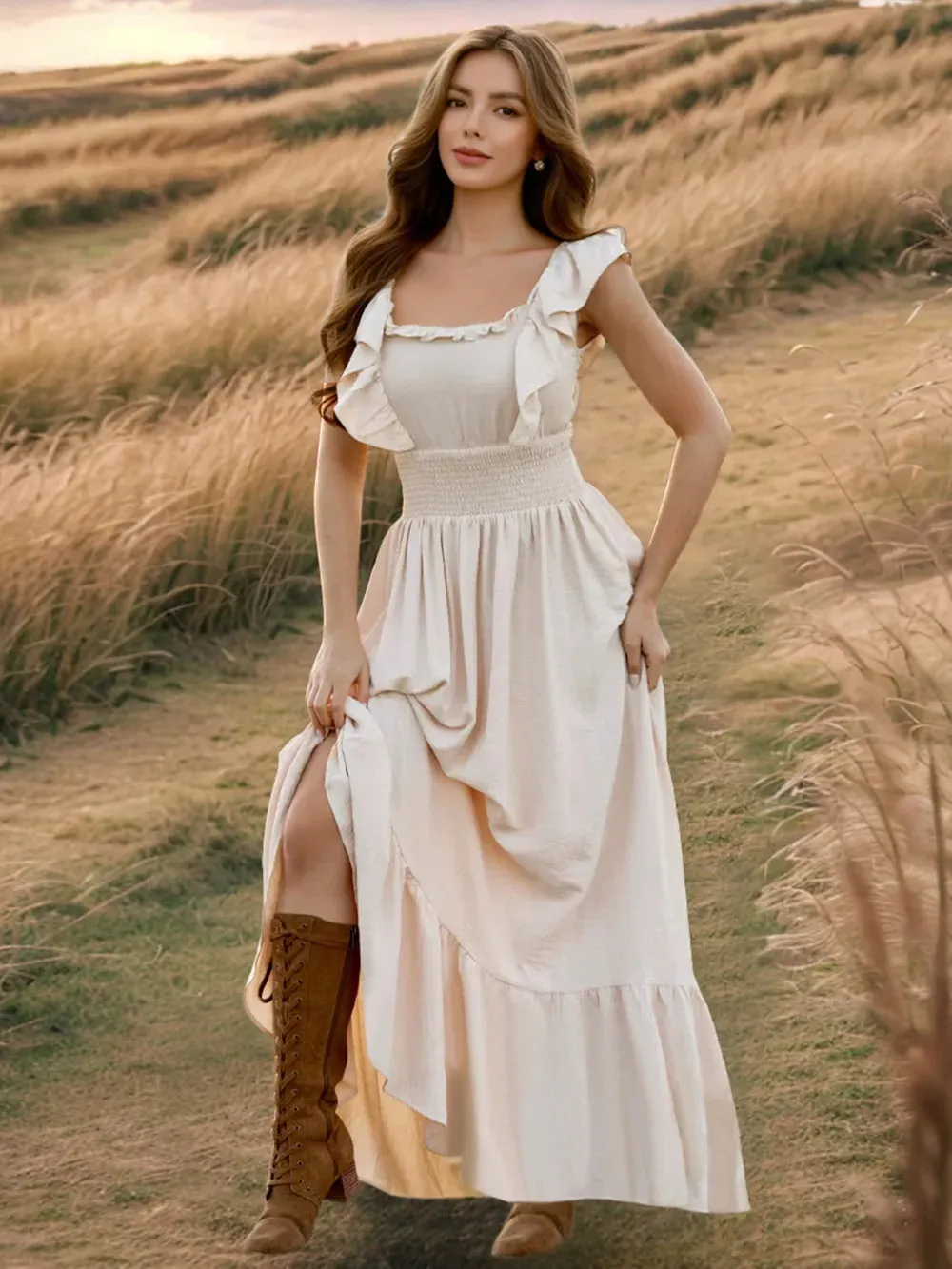 Ruffled Smocked Square Neck Maxi Dress sold by Gigi Laurent product image thumbnail 2