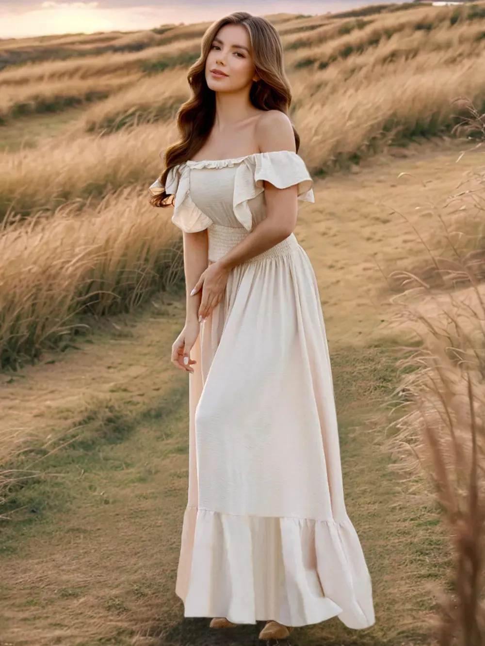 Ruffled Smocked Square Neck Maxi Dress sold by Gigi Laurent product image thumbnail 3