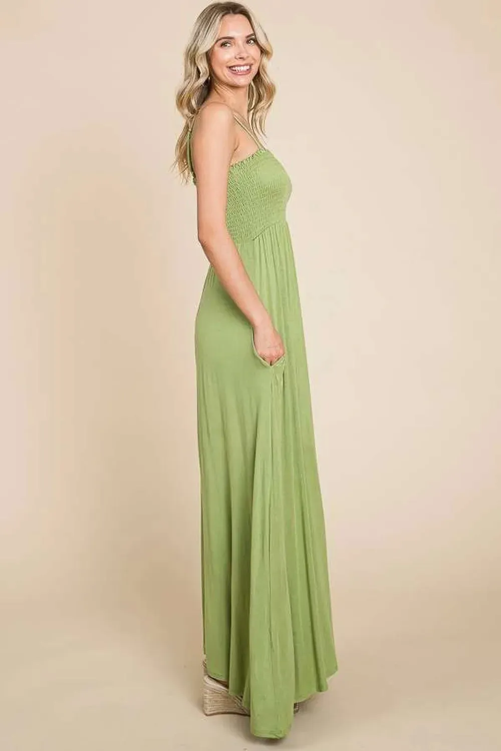 Culture Code Full Size Smocked Cami Maxi Dress with Pockets sold by Gigi Laurent product image thumbnail 3