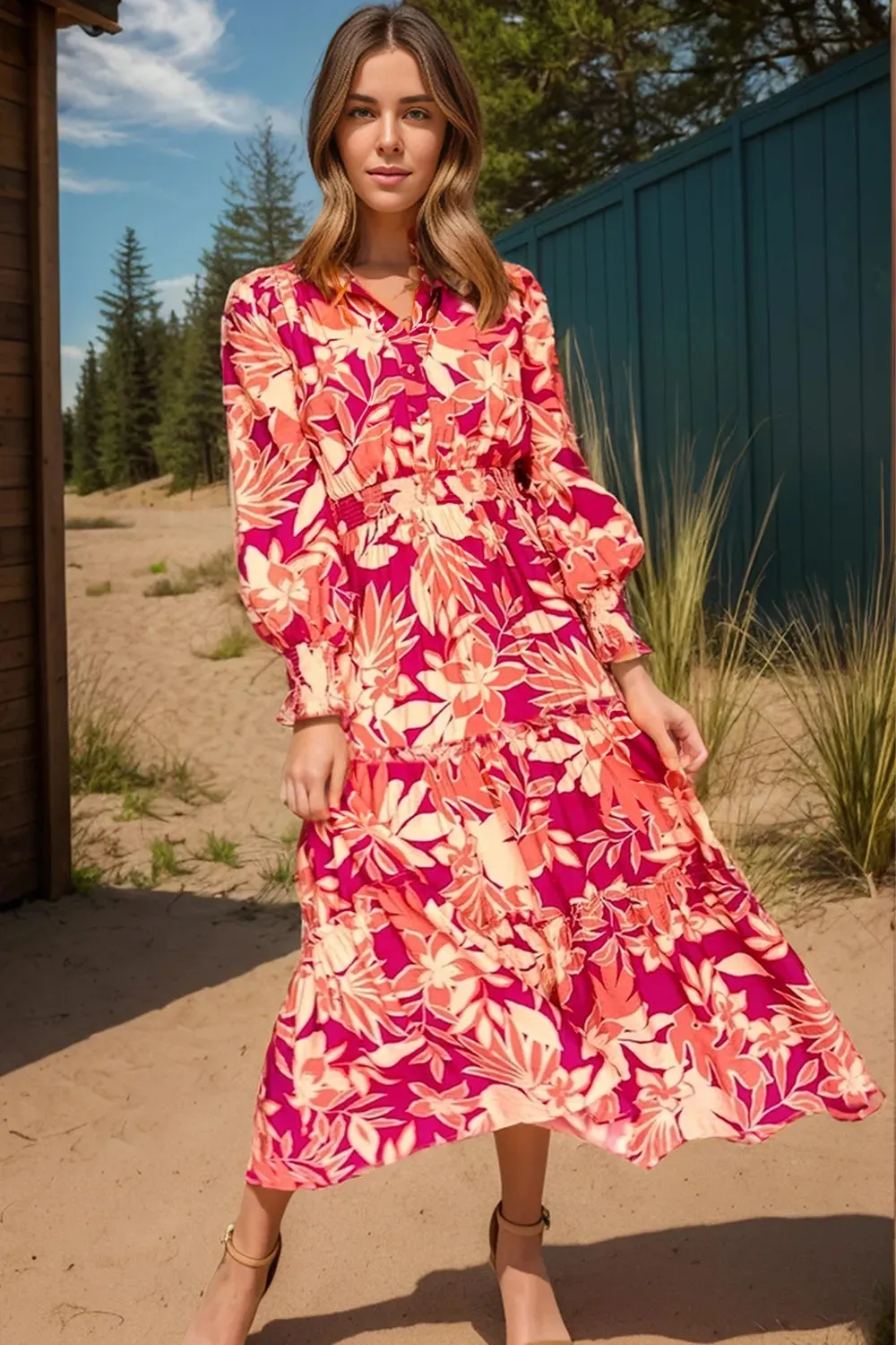 Printed Collared Neck Long Sleeve Dress sold by Gigi Laurent product image thumbnail 2