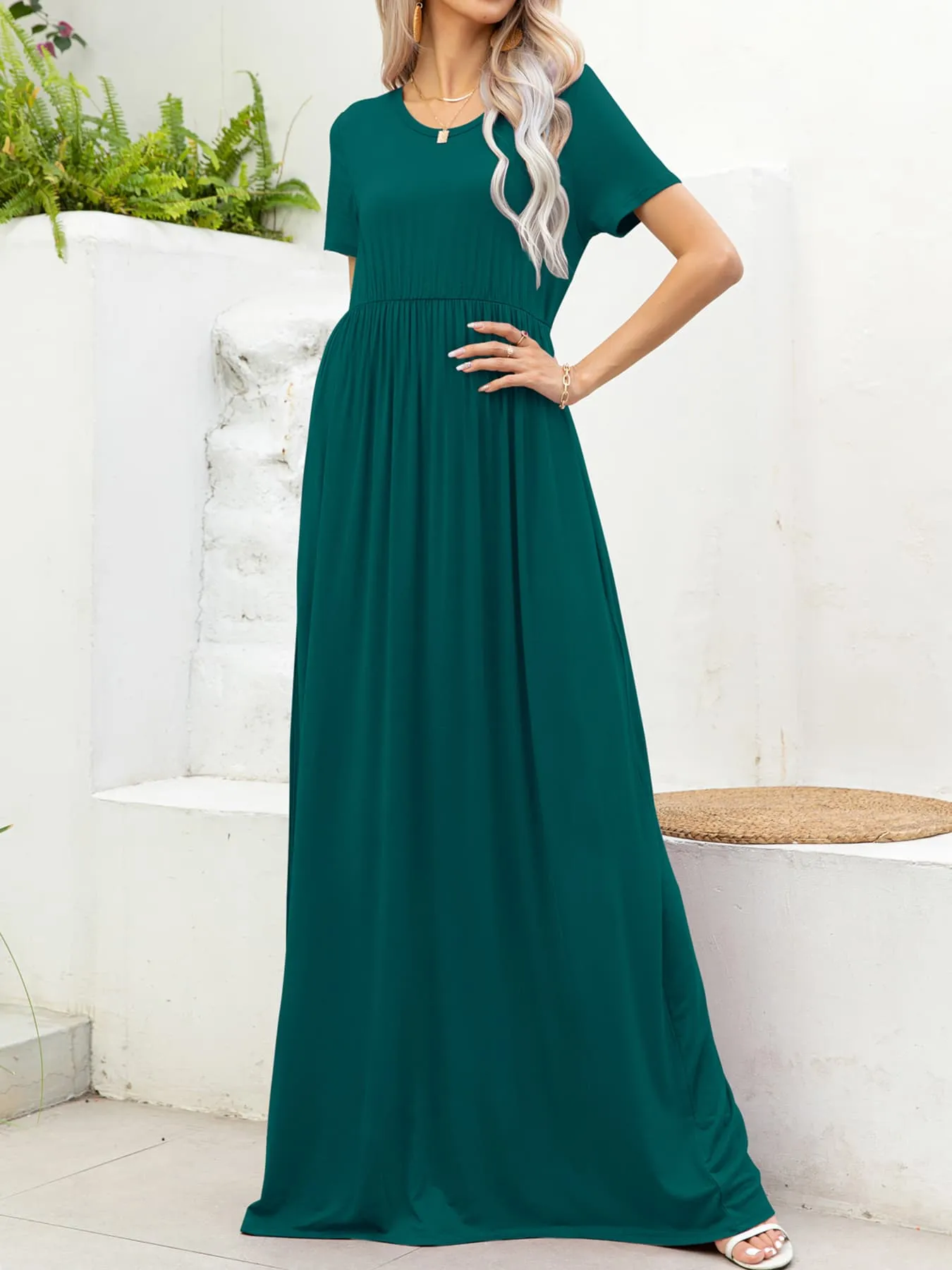 Round Neck Short Sleeve Maxi Dress with Pockets sold by Gigi Laurent product image thumbnail 3
