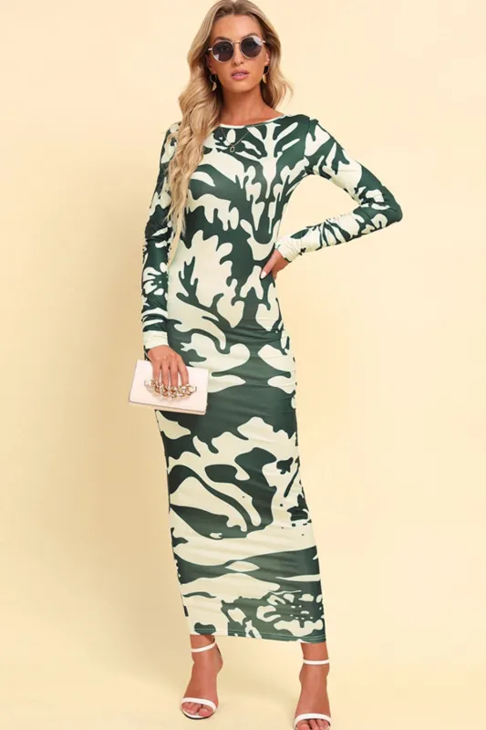 Printed Backless Long Sleeve Maxi Dress sold by Gigi Laurent