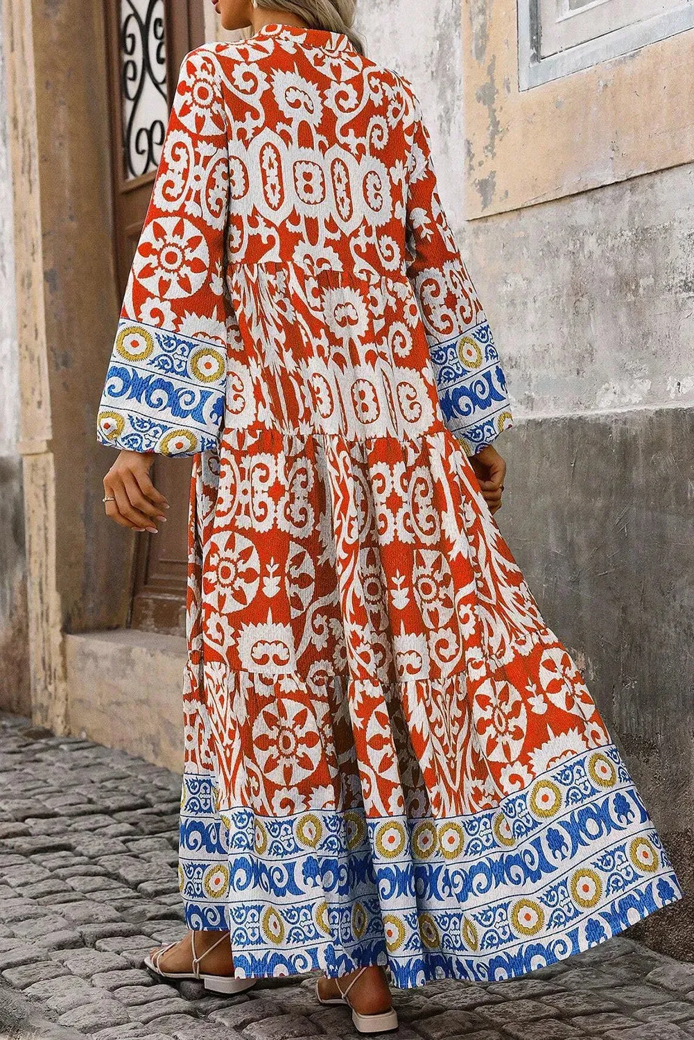 Printed Notched Long Sleeve Maxi Dress sold by Gigi Laurent product image thumbnail 4