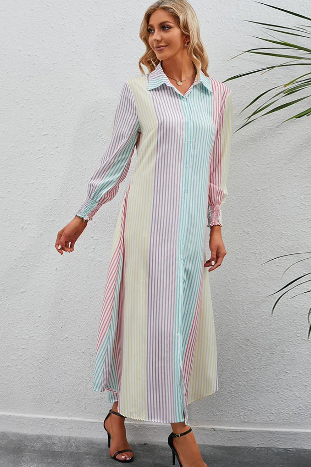 Rainbow Stripe Button-Up Maxi Shirt Dress sold by Gigi Laurent product image thumbnail 3