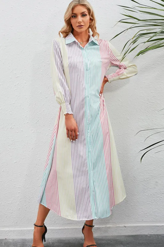 Rainbow Stripe Button-Up Maxi Shirt Dress sold by Gigi Laurent
