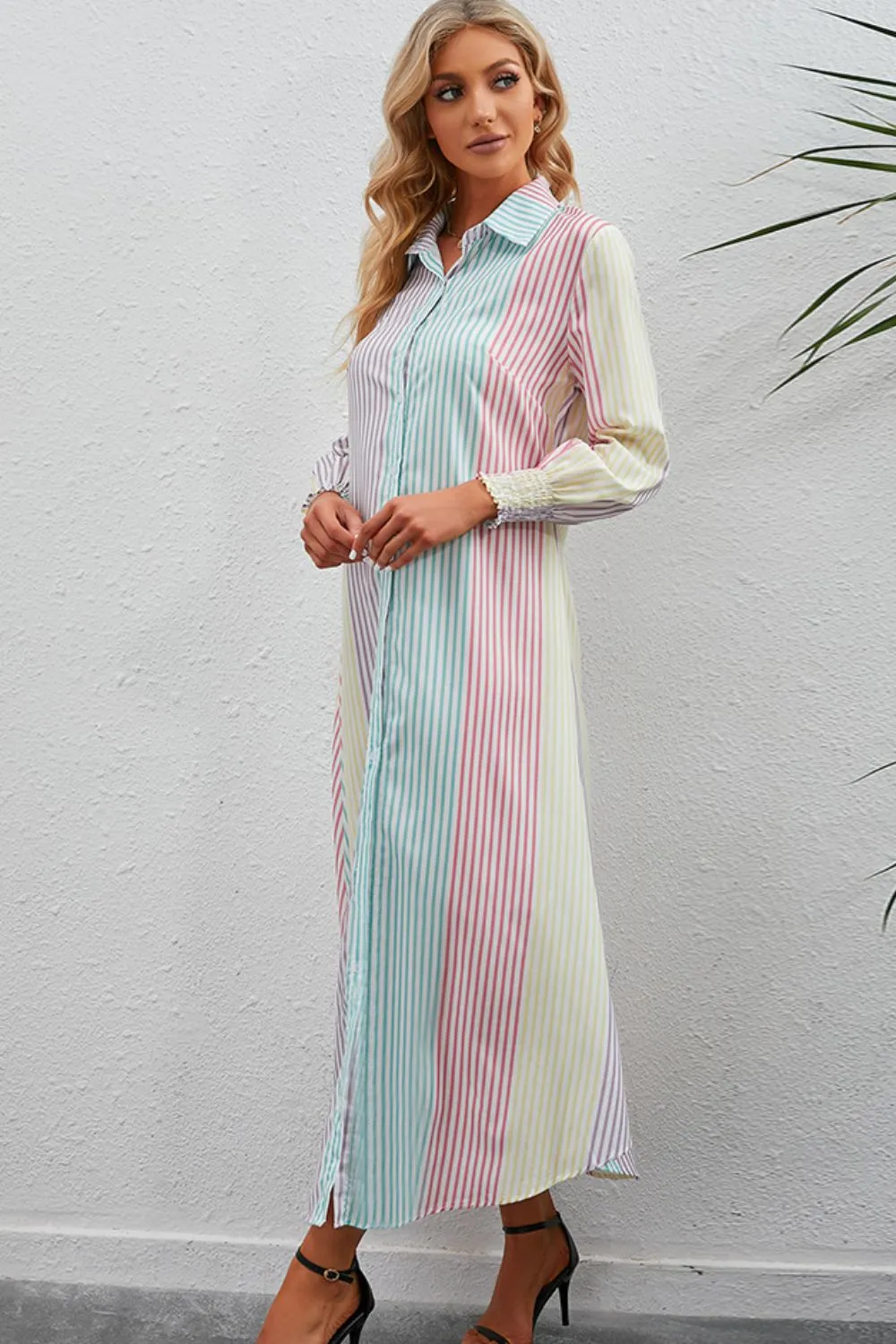Rainbow Stripe Button-Up Maxi Shirt Dress sold by Gigi Laurent product image thumbnail 4