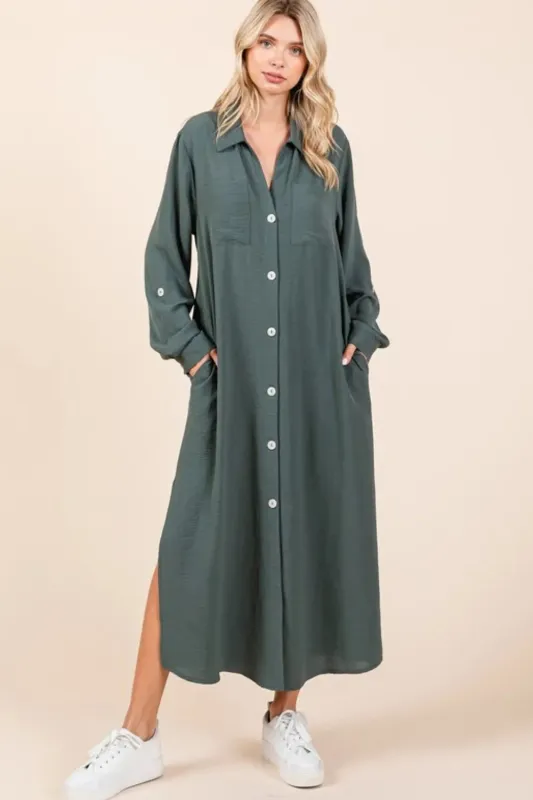 Mittoshop Airflow V-Neck Long Sleeve Button Down Maxi Dress sold by Gigi Laurent