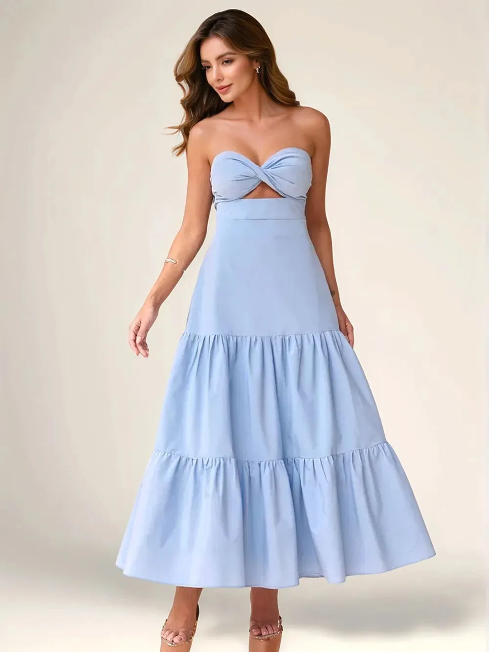 Twist Front Cutout Tiered Maxi Dress sold by Gigi Laurent product image thumbnail 2
