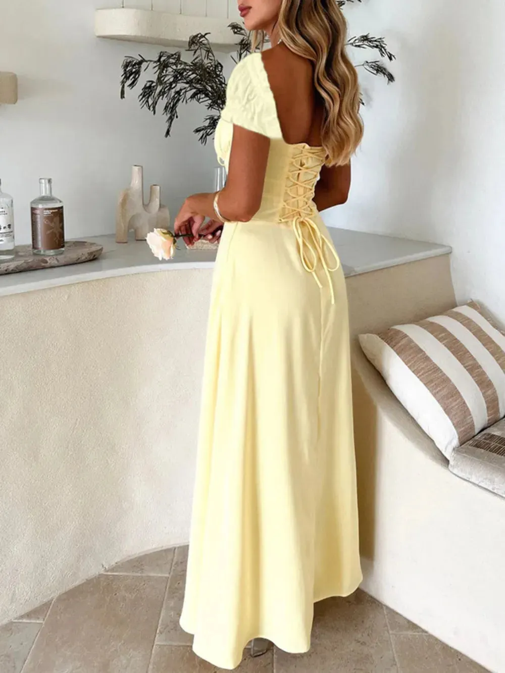 Devine Sweetheart Neck Short Sleeve Maxi Dress sold by Gigi Laurent product image thumbnail 2