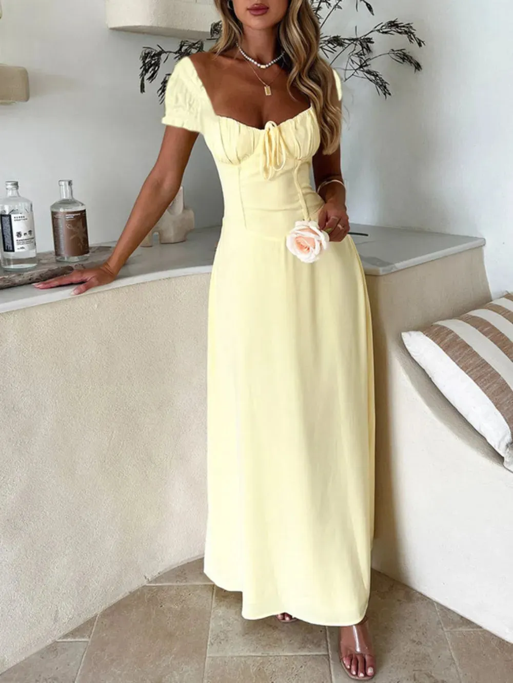 Devine Sweetheart Neck Short Sleeve Maxi Dress sold by Gigi Laurent