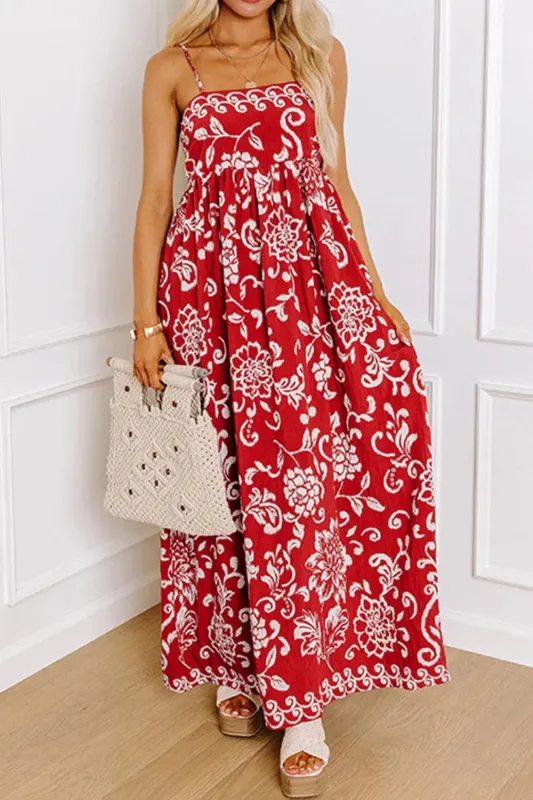 Floral Printed Spaghetti Strap Empire Waist Maxi Dress sold by Gigi Laurent