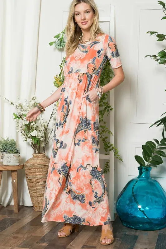 Celeste Paisley Print Short Sleeve Maxi Dress with Pockets sold by Gigi Laurent