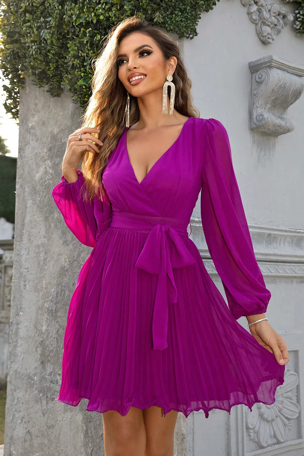 Tied Surplice Neck Pleated Dress sold by Gigi Laurent product image thumbnail 4