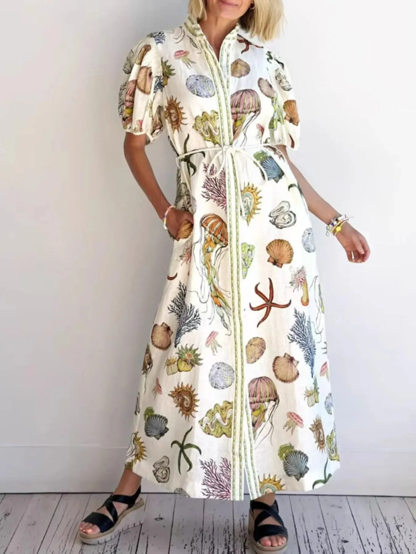 Printed Short Sleeve Shirt Dress sold by Gigi Laurent product image thumbnail 4