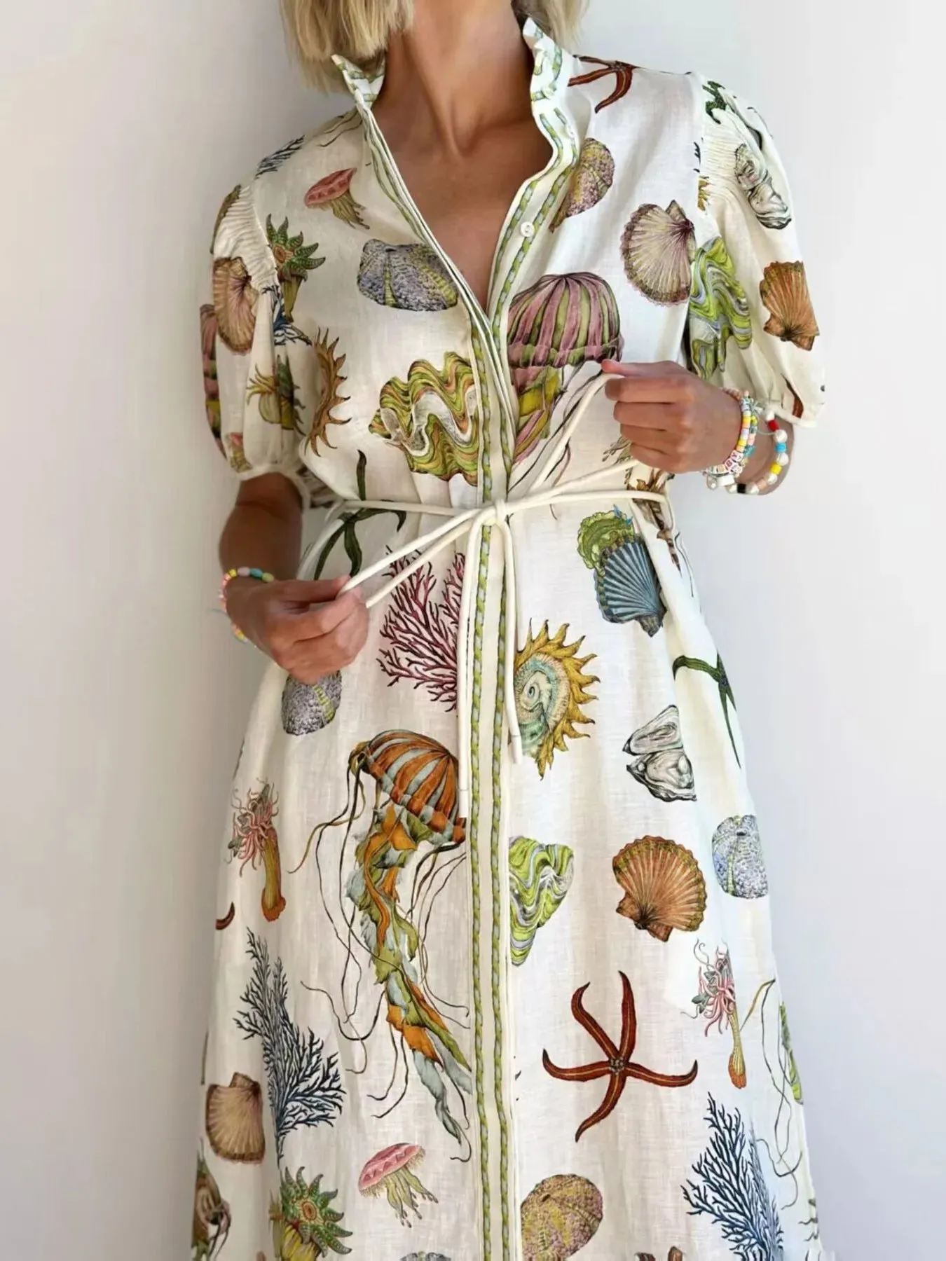 Printed Short Sleeve Shirt Dress sold by Gigi Laurent