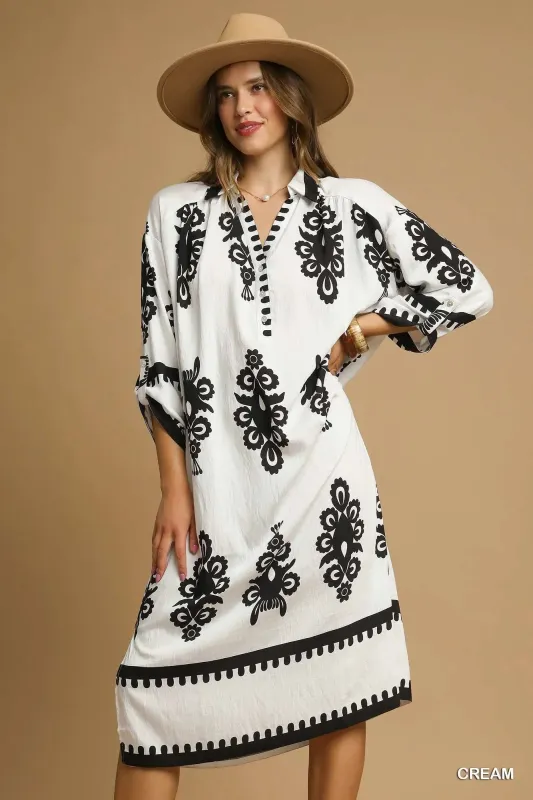 Umgee Abstract Print Midi Dress sold by Gigi Laurent