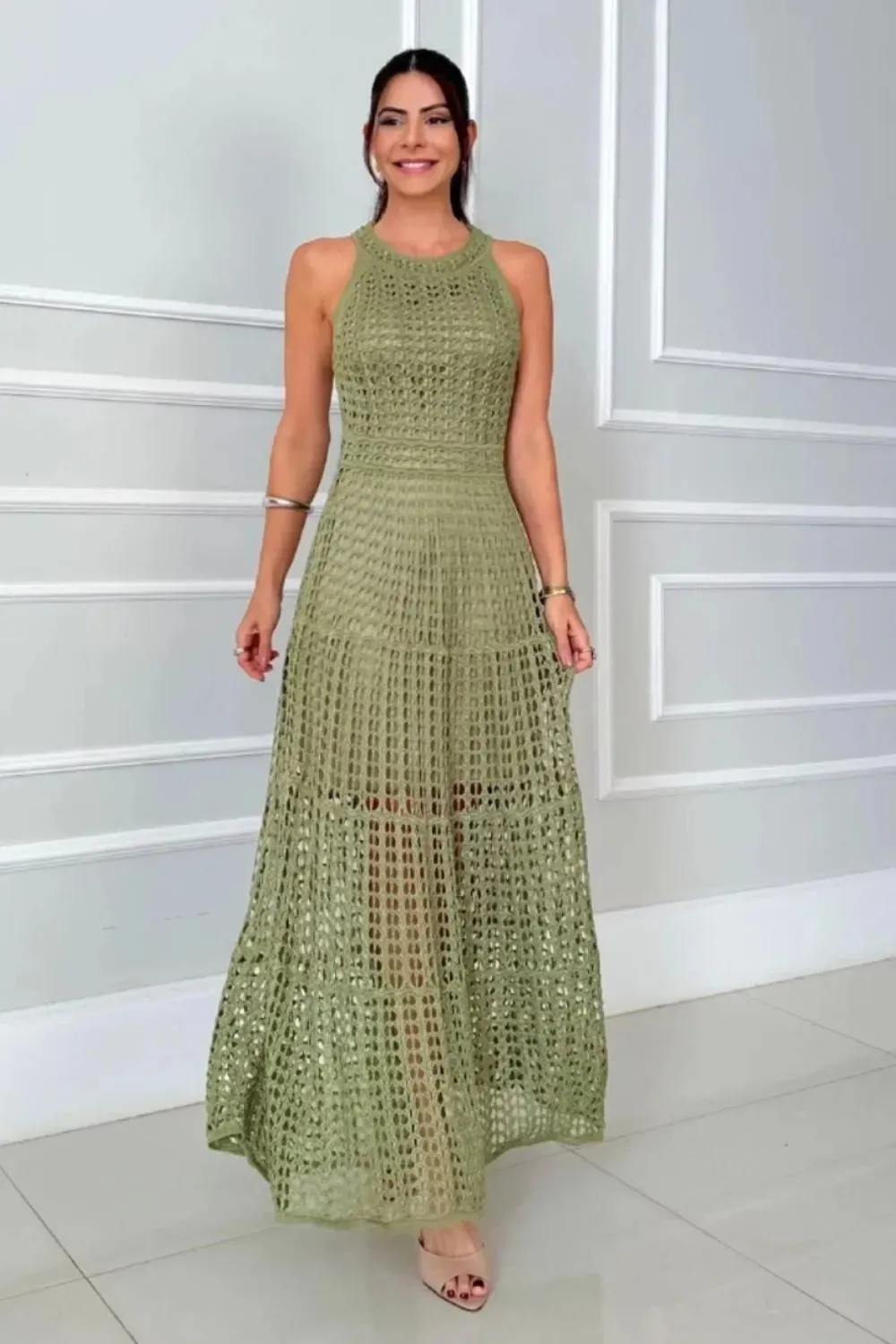 Hollowed-Out Sleeveless Maxi Dress sold by Gigi Laurent