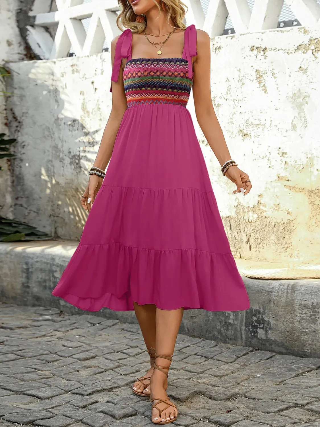 Tie Shoulder Tiered Midi Dress sold by Gigi Laurent product image thumbnail 5