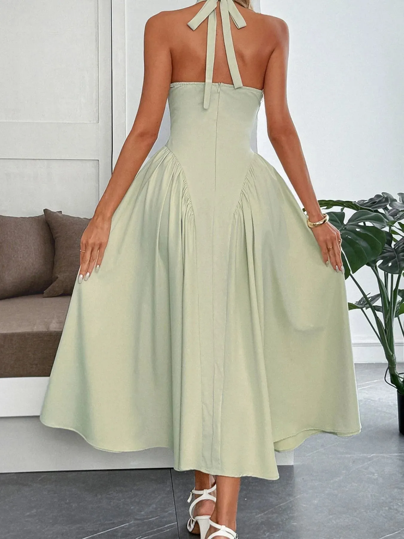 Halter Neck Ruched Midi Dress sold by Gigi Laurent product image thumbnail 5