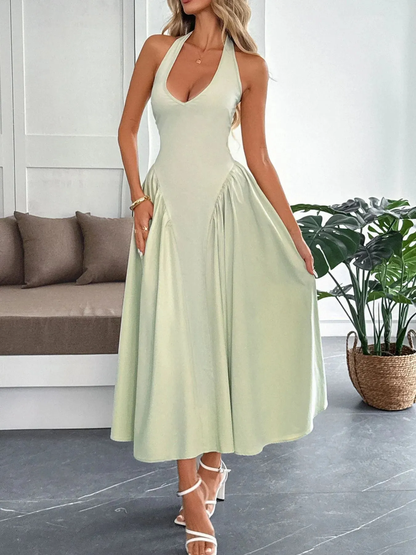 Halter Neck Ruched Midi Dress sold by Gigi Laurent product image thumbnail 3