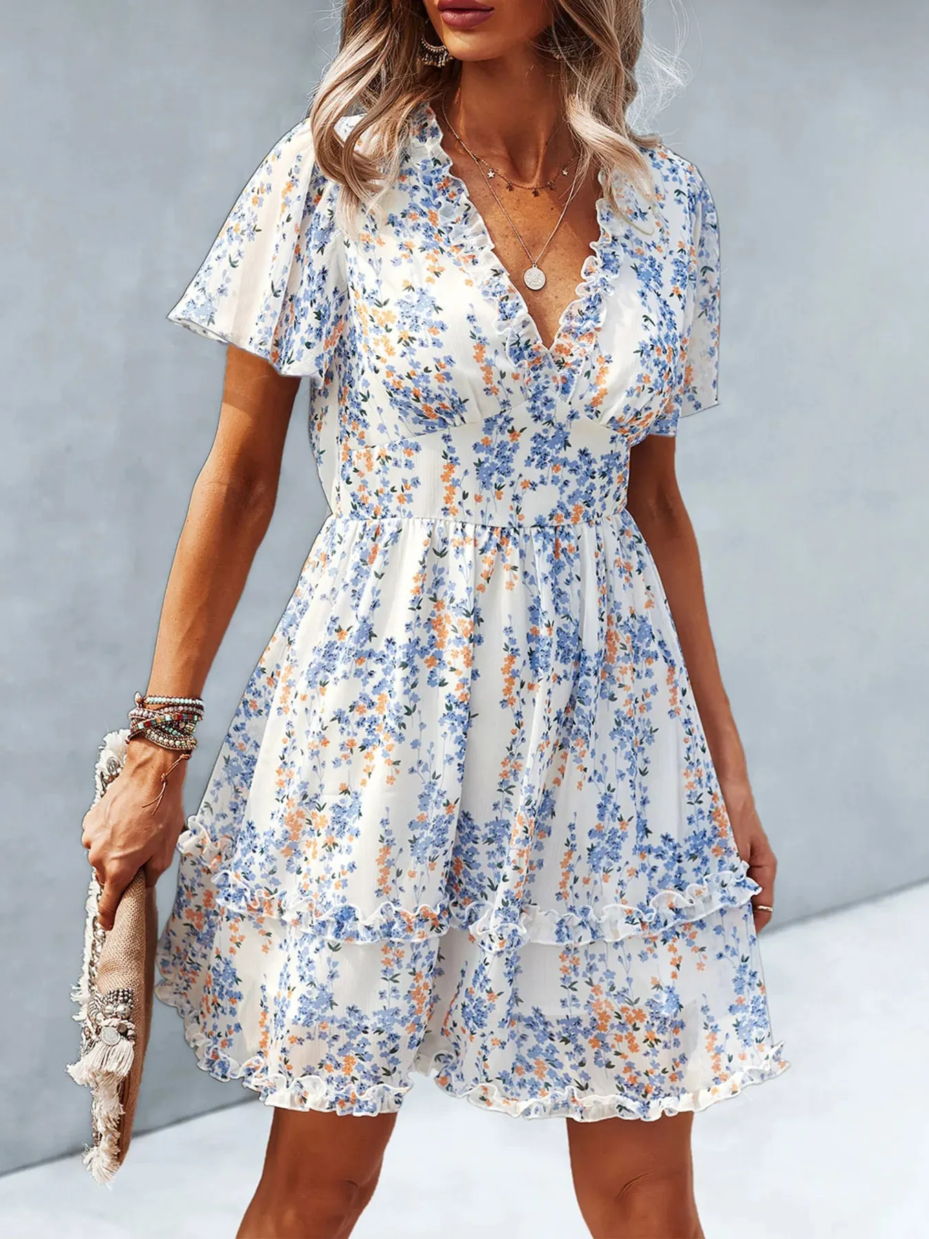 Floral Wrap Dress with Flutter Sleeves sold by Gigi Laurent product image thumbnail 3