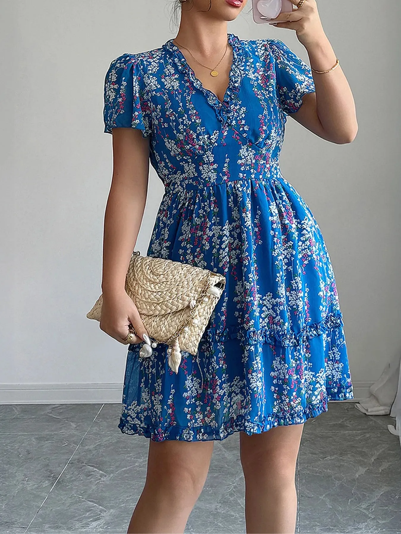 Floral Wrap Dress with Flutter Sleeves sold by Gigi Laurent product image thumbnail 4