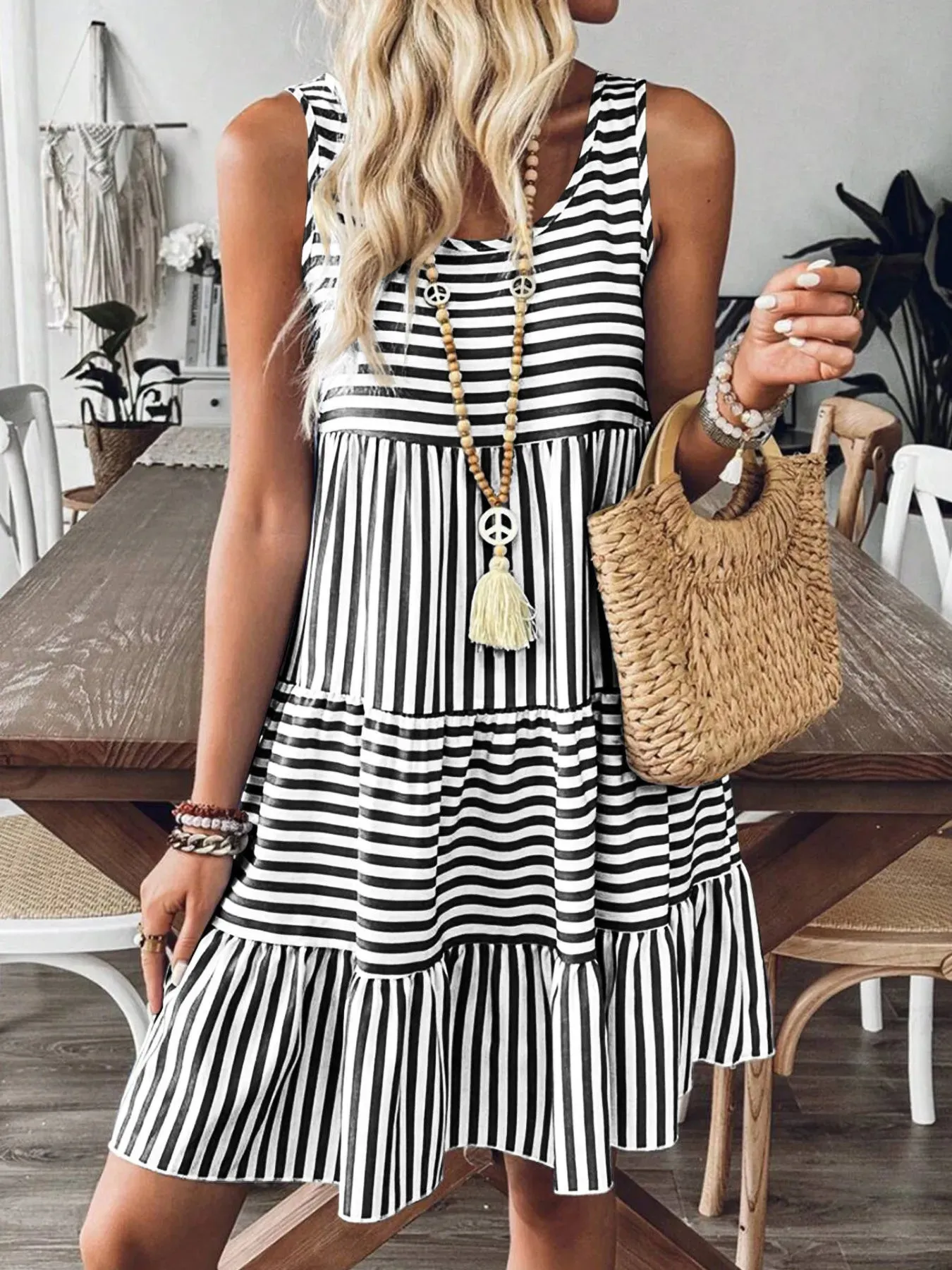 Casual Striped Tiered Ruffle Tank Dress sold by Gigi Laurent product image thumbnail 3