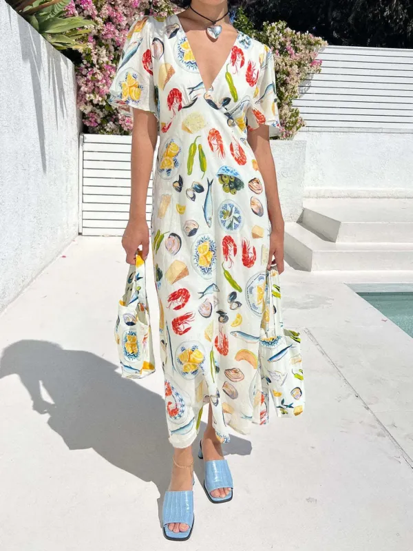 Printed V-Neck Short Sleeve Dress sold by Gigi Laurent