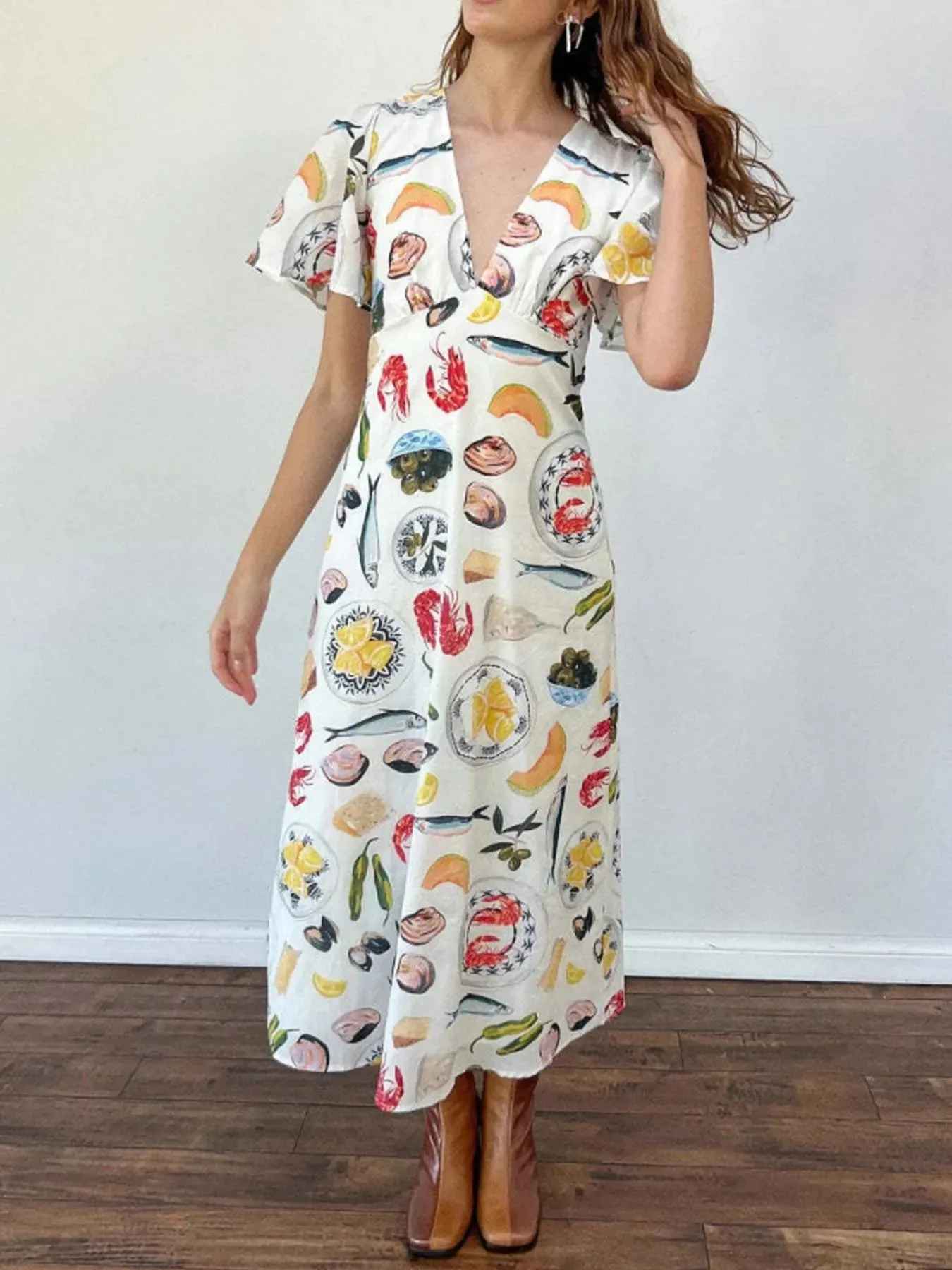 Printed V-Neck Short Sleeve Dress sold by Gigi Laurent product image thumbnail 4