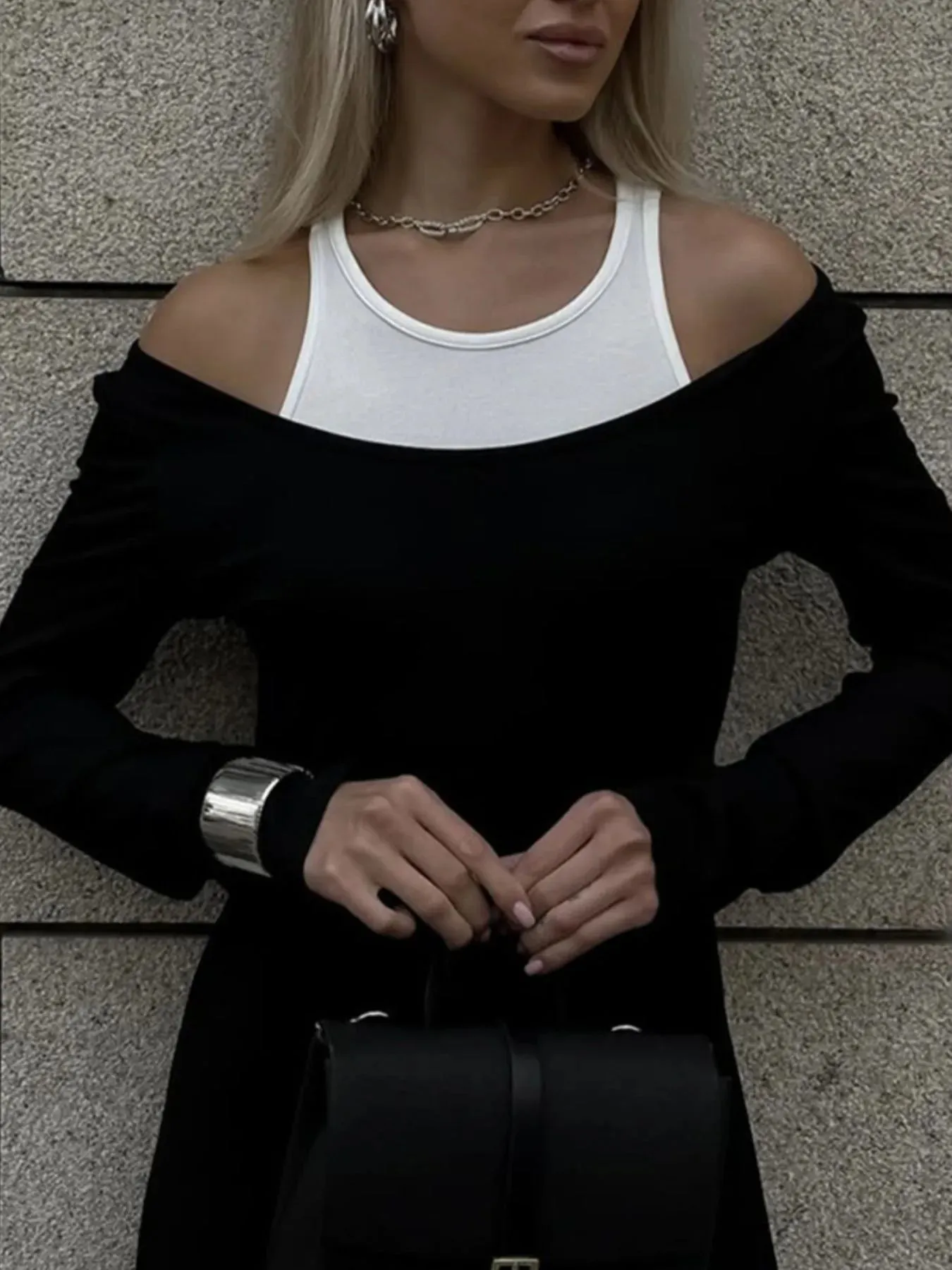 Contrast Long Sleeve Maxi Dress sold by Gigi Laurent product image thumbnail 3