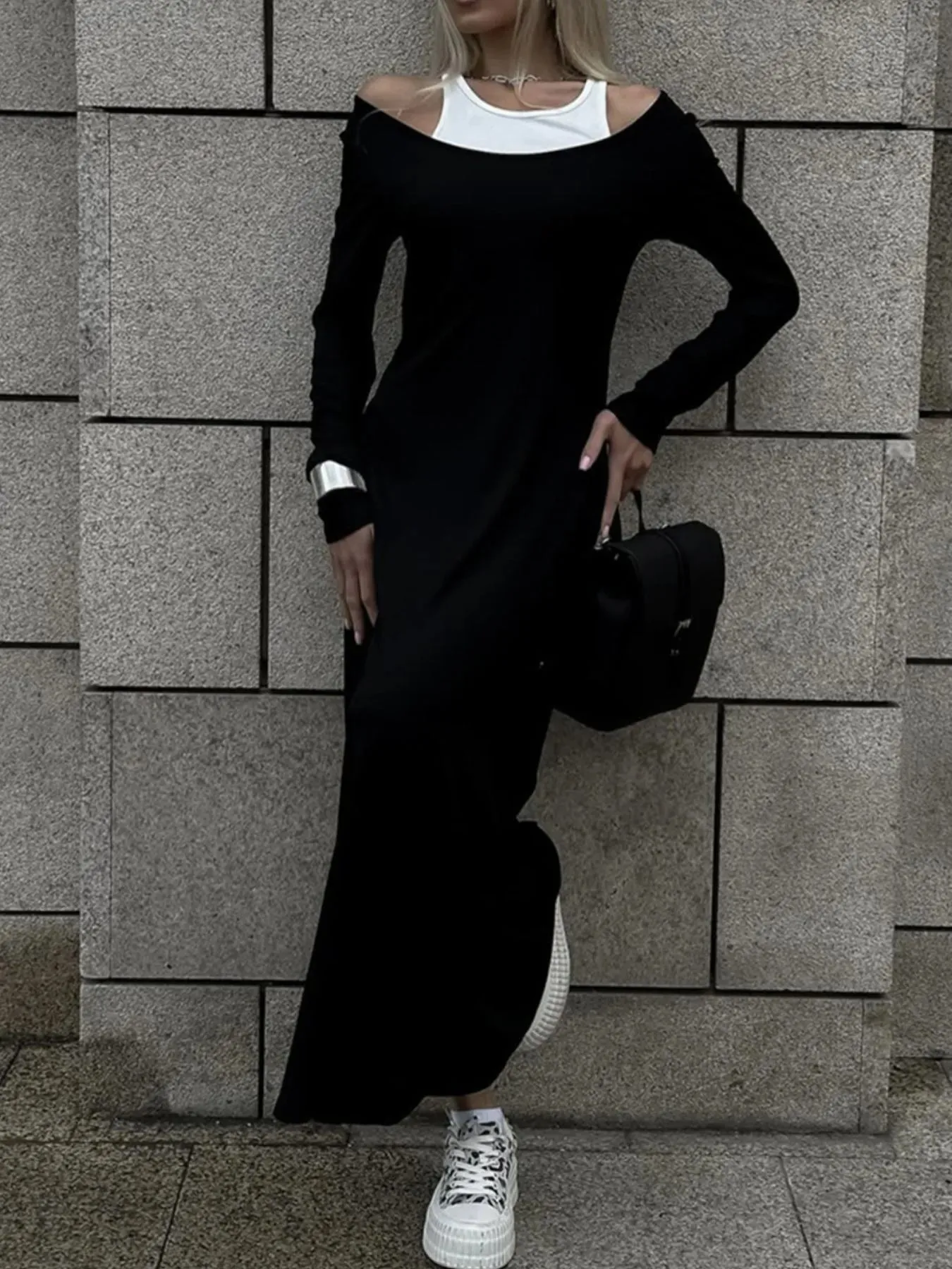 Contrast Long Sleeve Maxi Dress sold by Gigi Laurent product image thumbnail 2