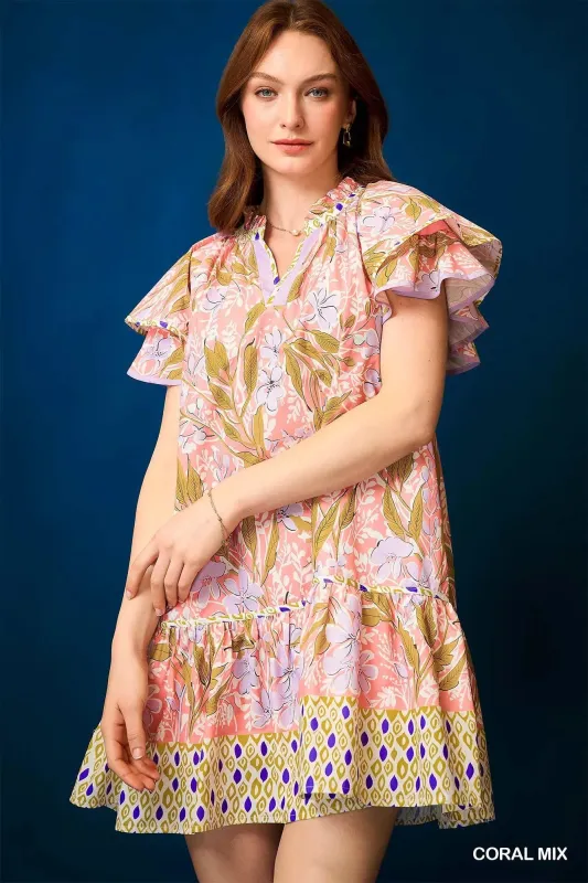 Umgee Floral Ruffle-Sleeve Tunic Dress sold by Gigi Laurent