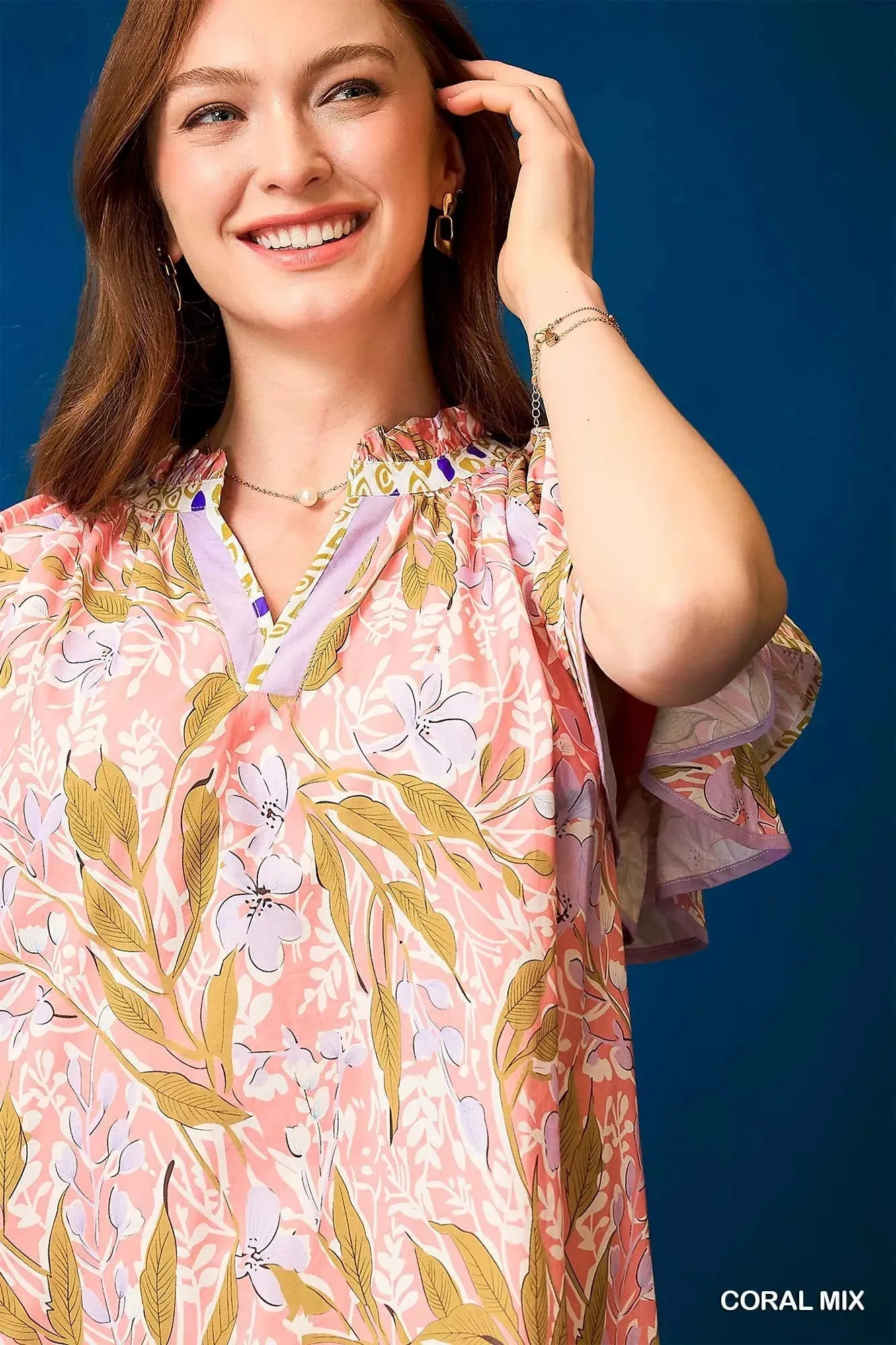 Umgee Floral Ruffle-Sleeve Tunic Dress sold by Gigi Laurent product image thumbnail 4