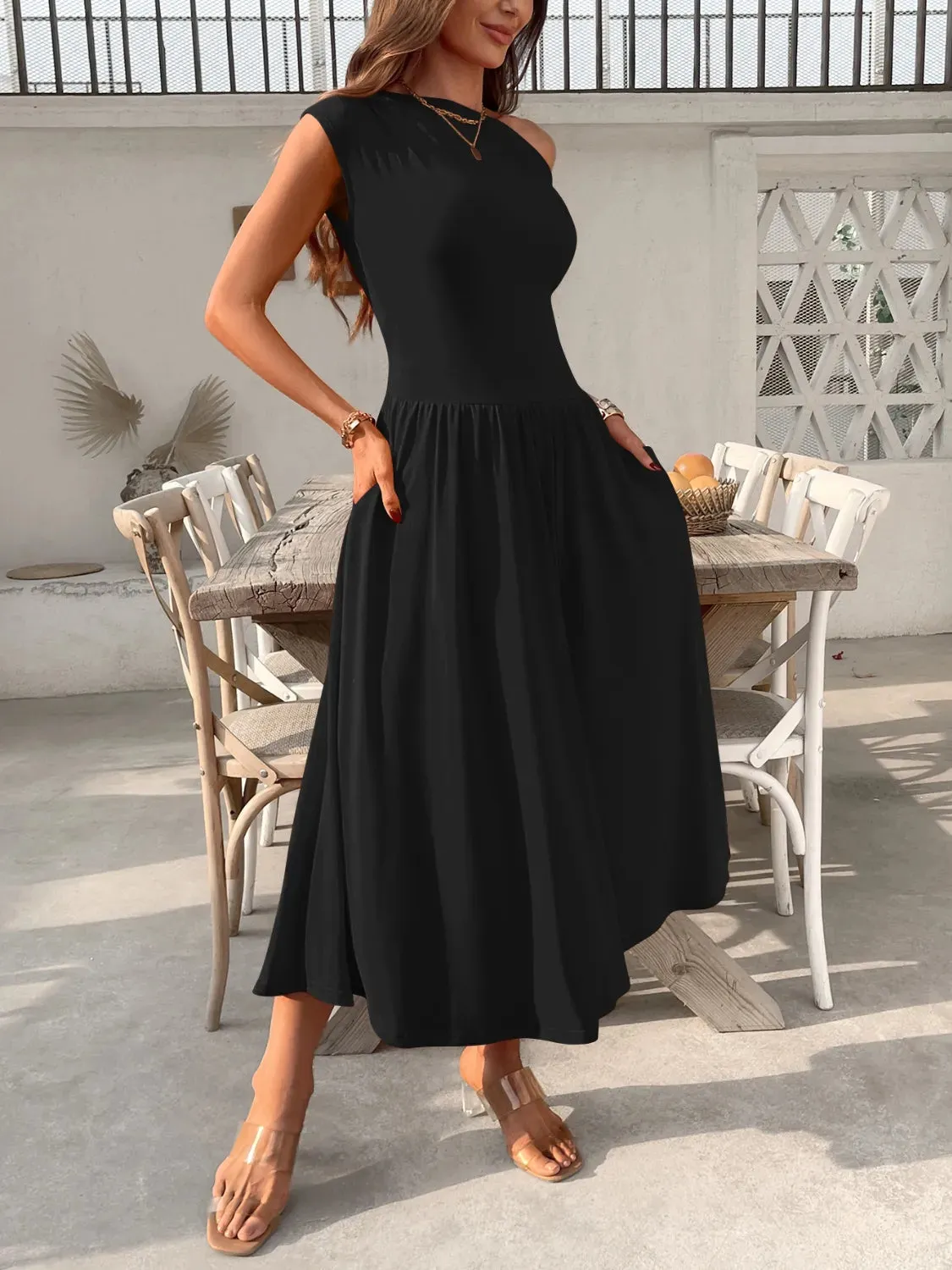 Single Shoulder Dress with Pockets sold by Gigi Laurent product image thumbnail 4