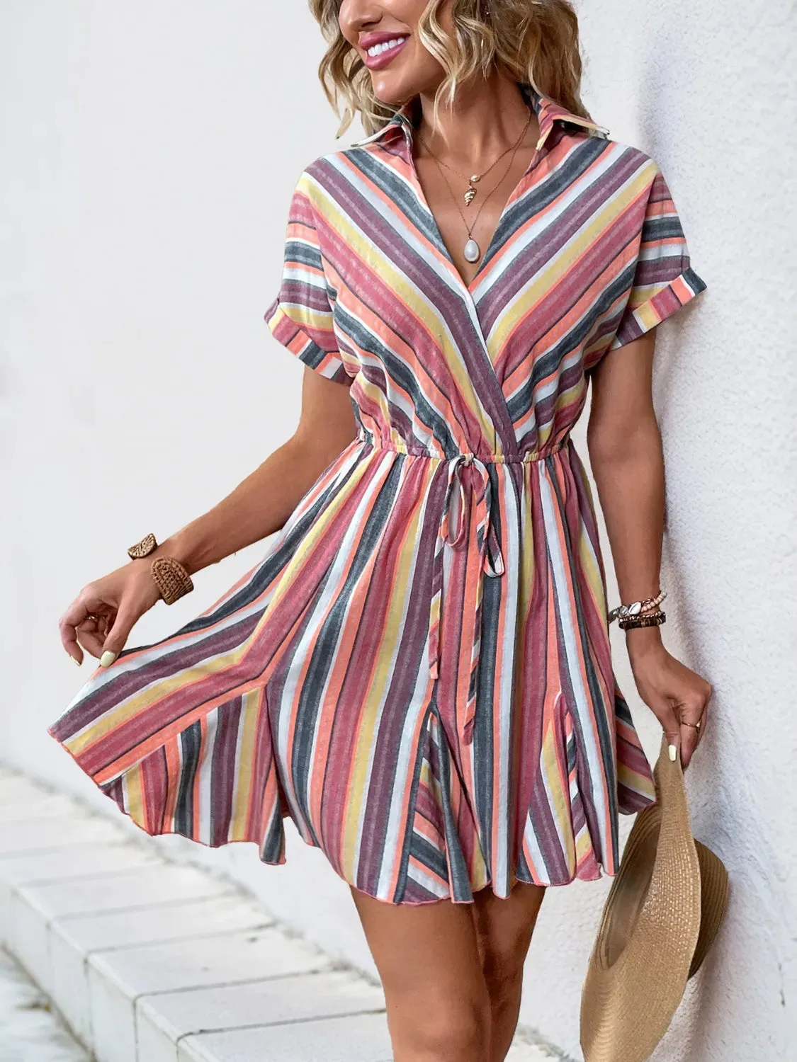Striped Surplice Short Sleeve Dress sold by Gigi Laurent product image thumbnail 2