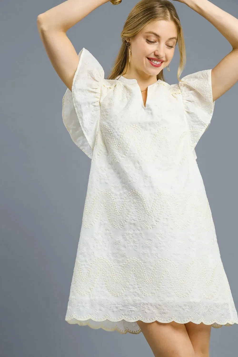 Umgee Scalloped Hem Embroidered Mini Dress sold by Gigi Laurent