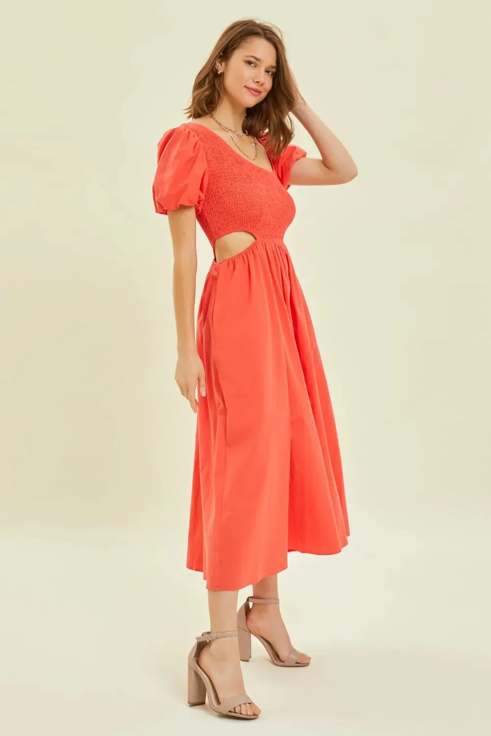 HEYSON Smocked Cutout Midi Dress sold by Gigi Laurent