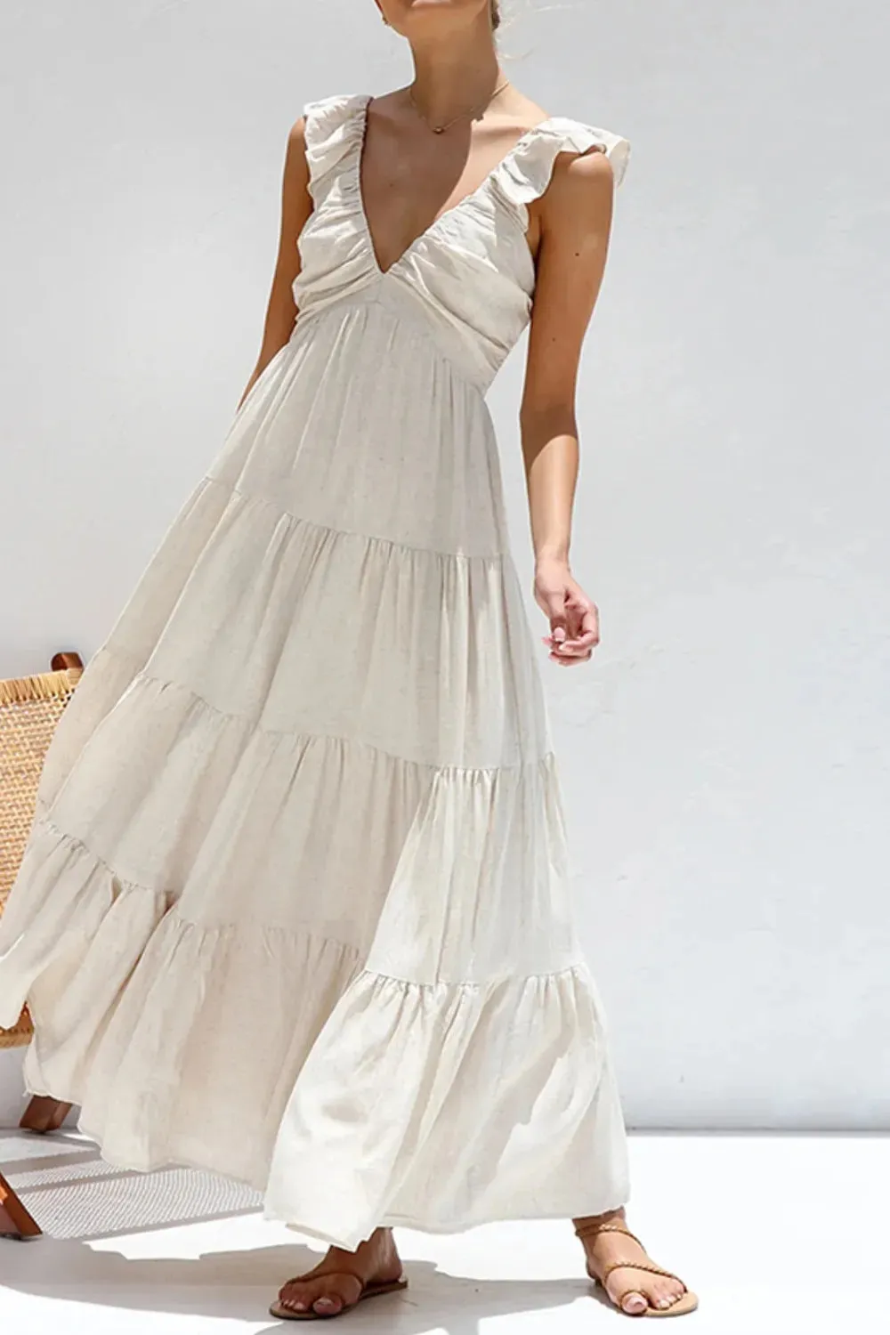 Ruffled V-Neck Tiered Dress sold by Gigi Laurent product image thumbnail 3