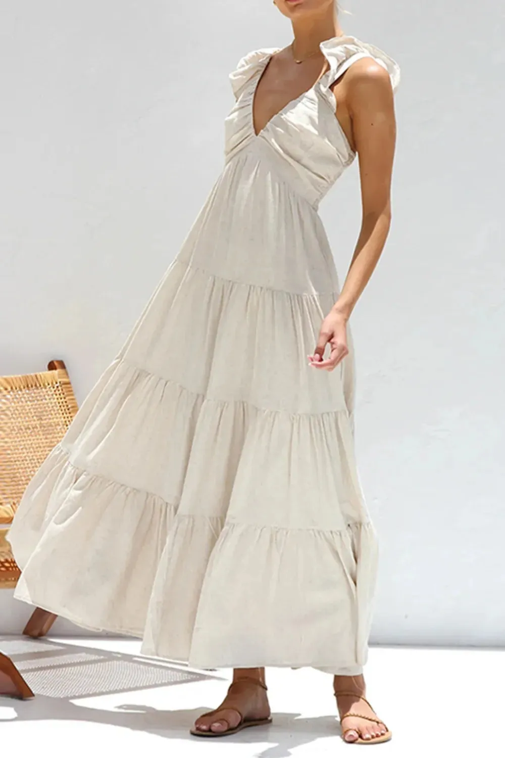 Ruffled V-Neck Tiered Dress sold by Gigi Laurent product image thumbnail 4