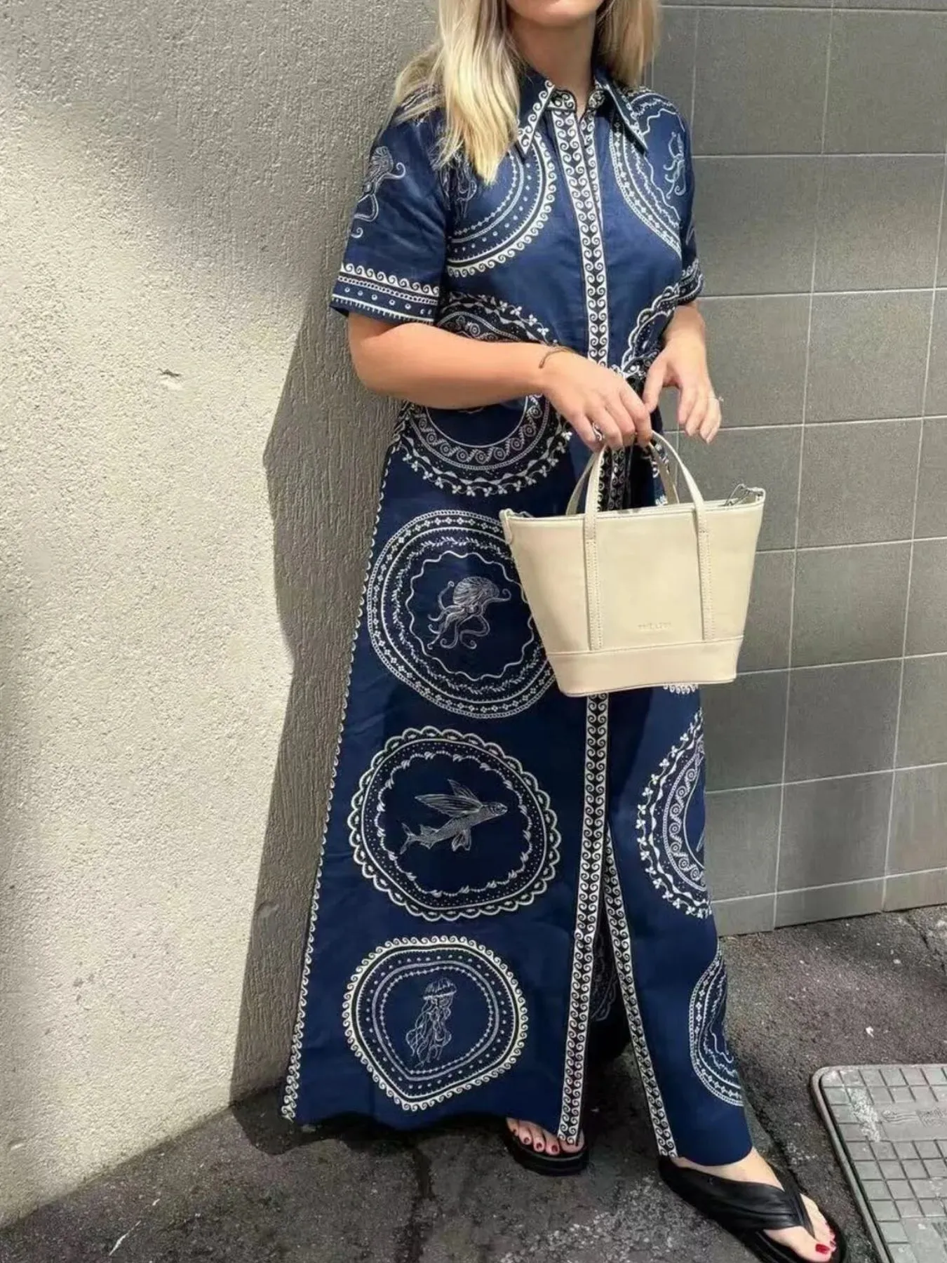 Printed Maxi Shirt Dress with Belt sold by Gigi Laurent product image thumbnail 3