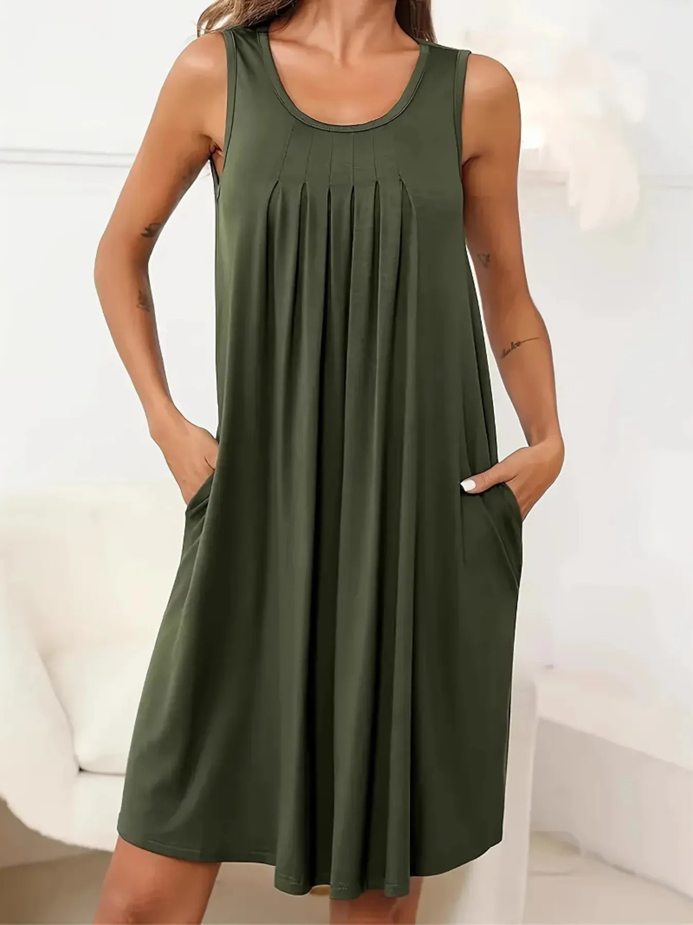 Flowy Pleated Tank Dress with Pockets sold by Gigi Laurent product image thumbnail 5