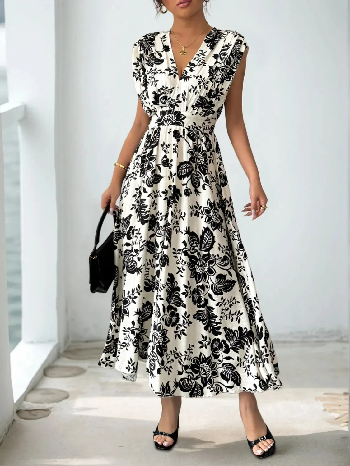 Printed V-Neck Cap Sleeve Dress sold by Gigi Laurent