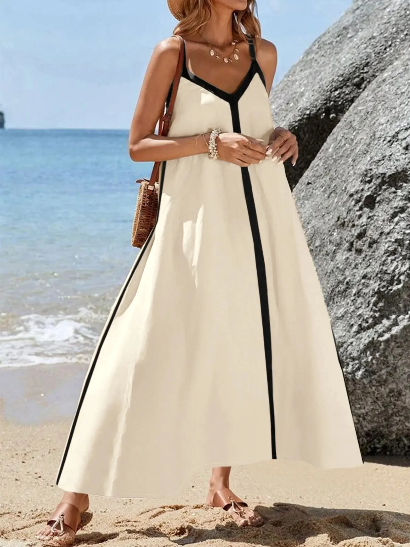 Contrast Trim V-Neck Maxi Dress sold by Gigi Laurent product image thumbnail 5