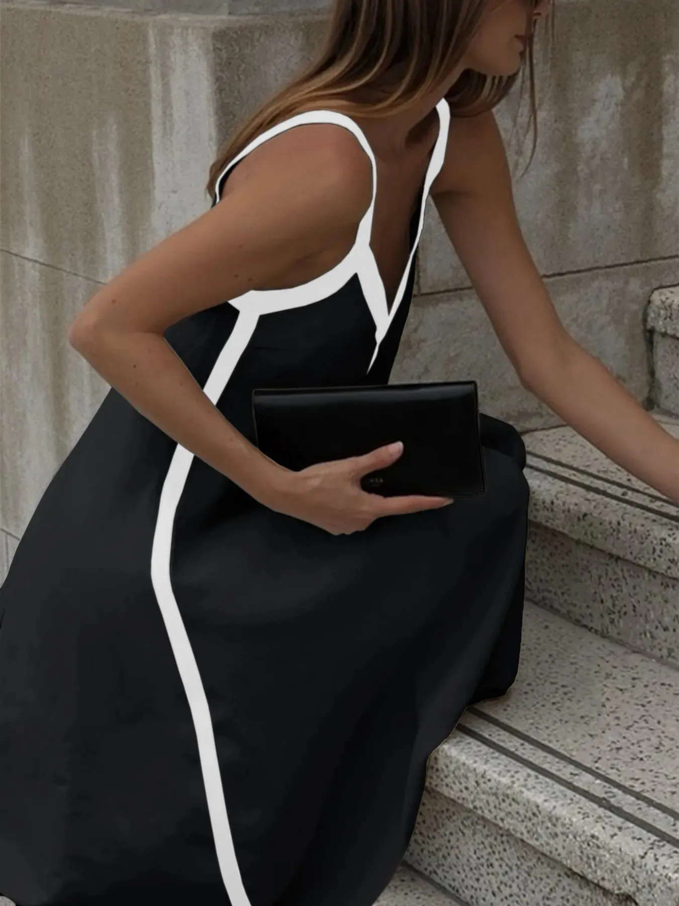 Contrast Trim V-Neck Maxi Dress sold by Gigi Laurent product image thumbnail 2