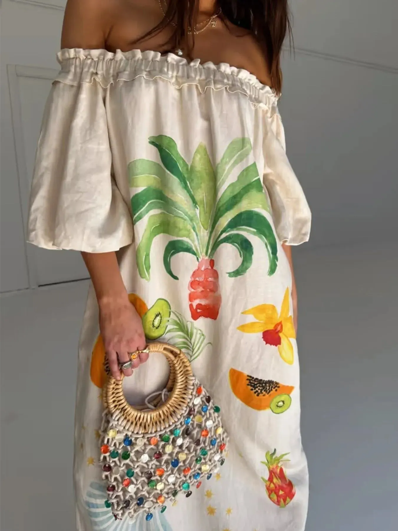 Frill Printed Off-Shoulder Dress sold by Gigi Laurent product image thumbnail 5