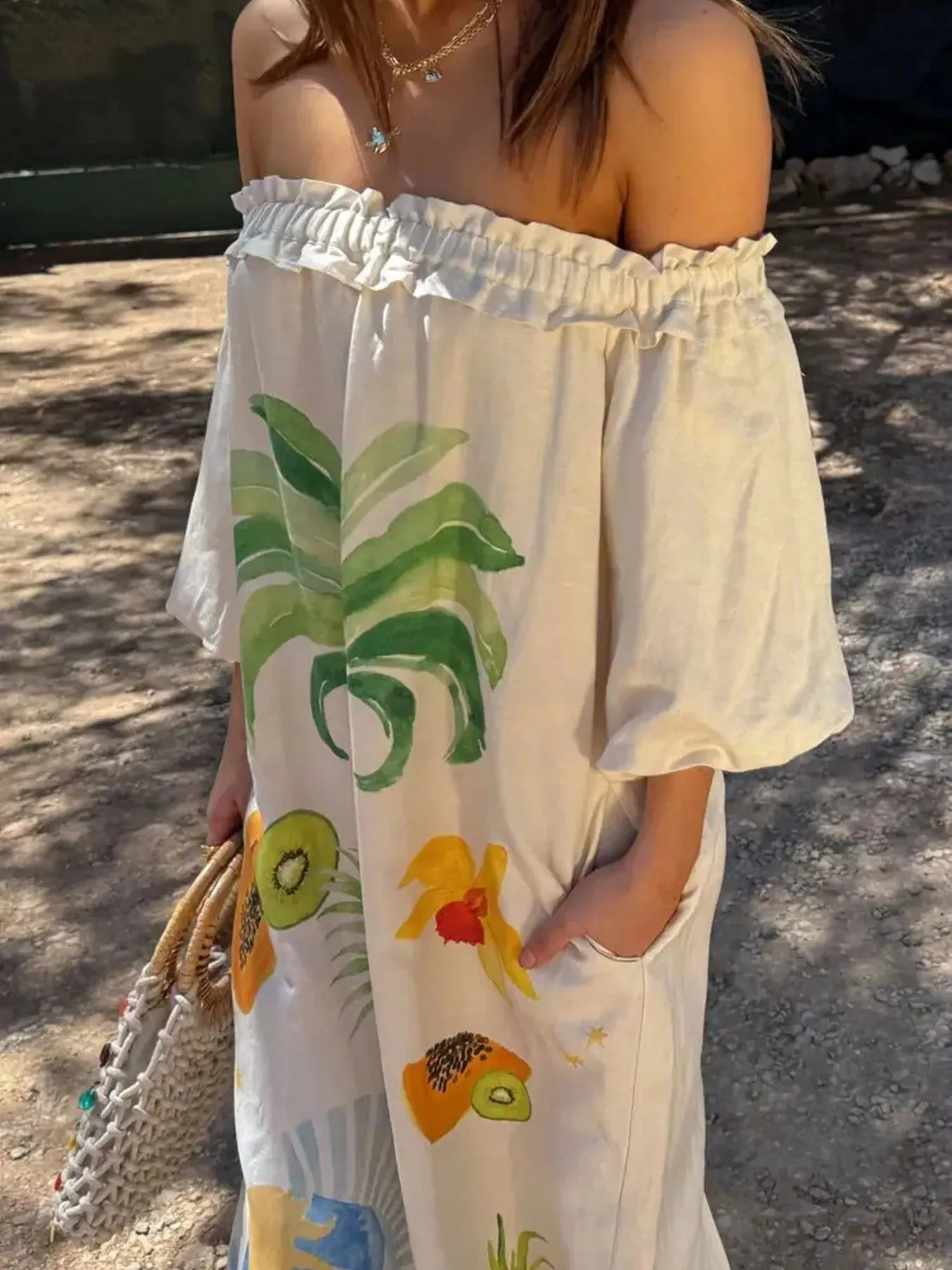 Frill Printed Off-Shoulder Dress sold by Gigi Laurent product image thumbnail 2